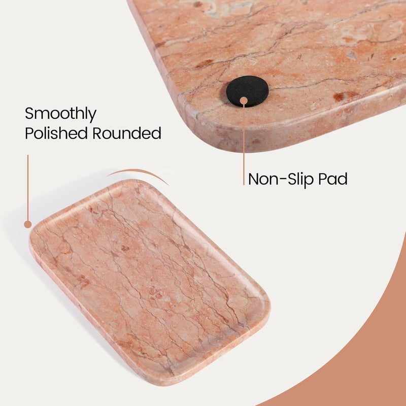karibiber Marble Vanity Tray, Bathroom Tray for Countertop, Decoration Dresser Organizer, Perfume, Jewelry Holder, Red Stone Serving for Kitchen Sink Storage(Spring Rose) - Image 3